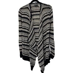 American Eagle Cardigan Sweater Women's S Crochet Open Front Black White Stripes